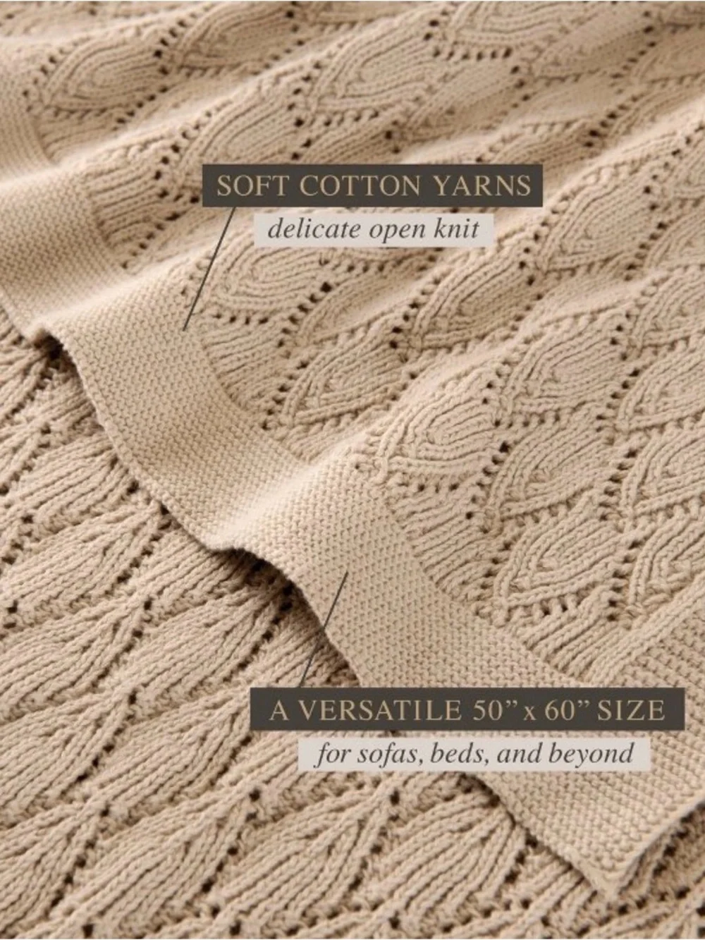 New Jeremiah Brent Home Pointelle Throw Blanket 50X60